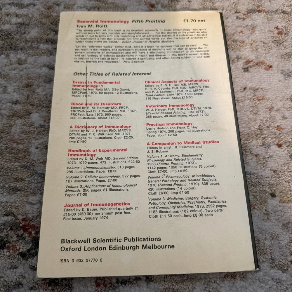 Essential Immunology 4th Edition Ivan Riott 1980